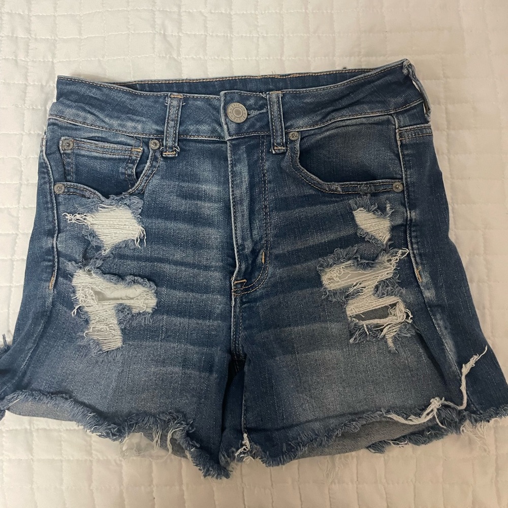 American Eagle Outfitters Blue Distressed Jean Shorts